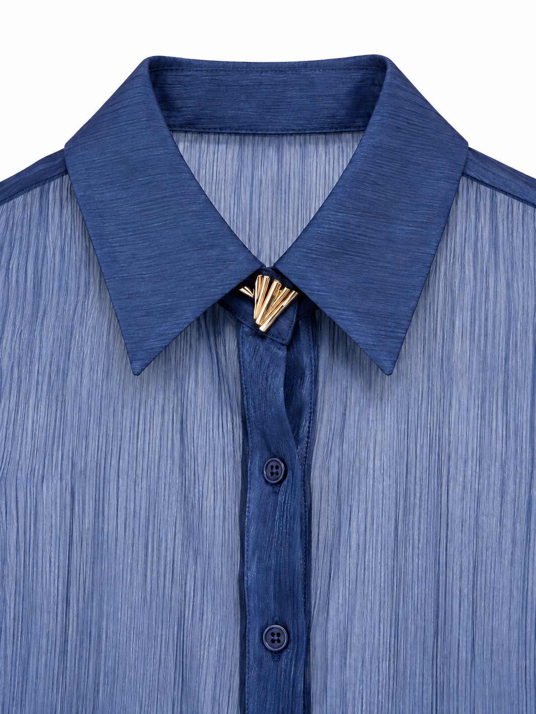 Camicia blu trasparente con bottoni decorativi - dettaglio 1