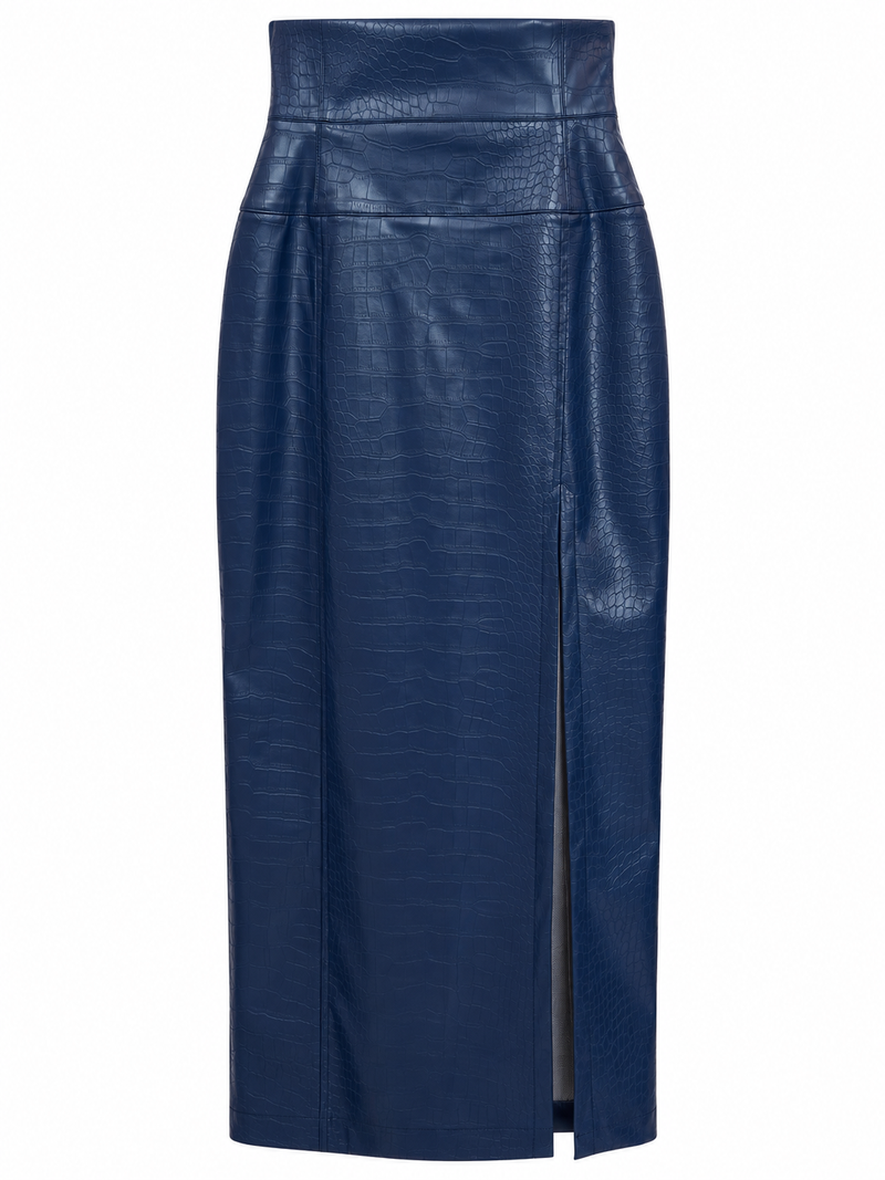 Gonna lunga ecopelle effetto coccodrillo con spacco