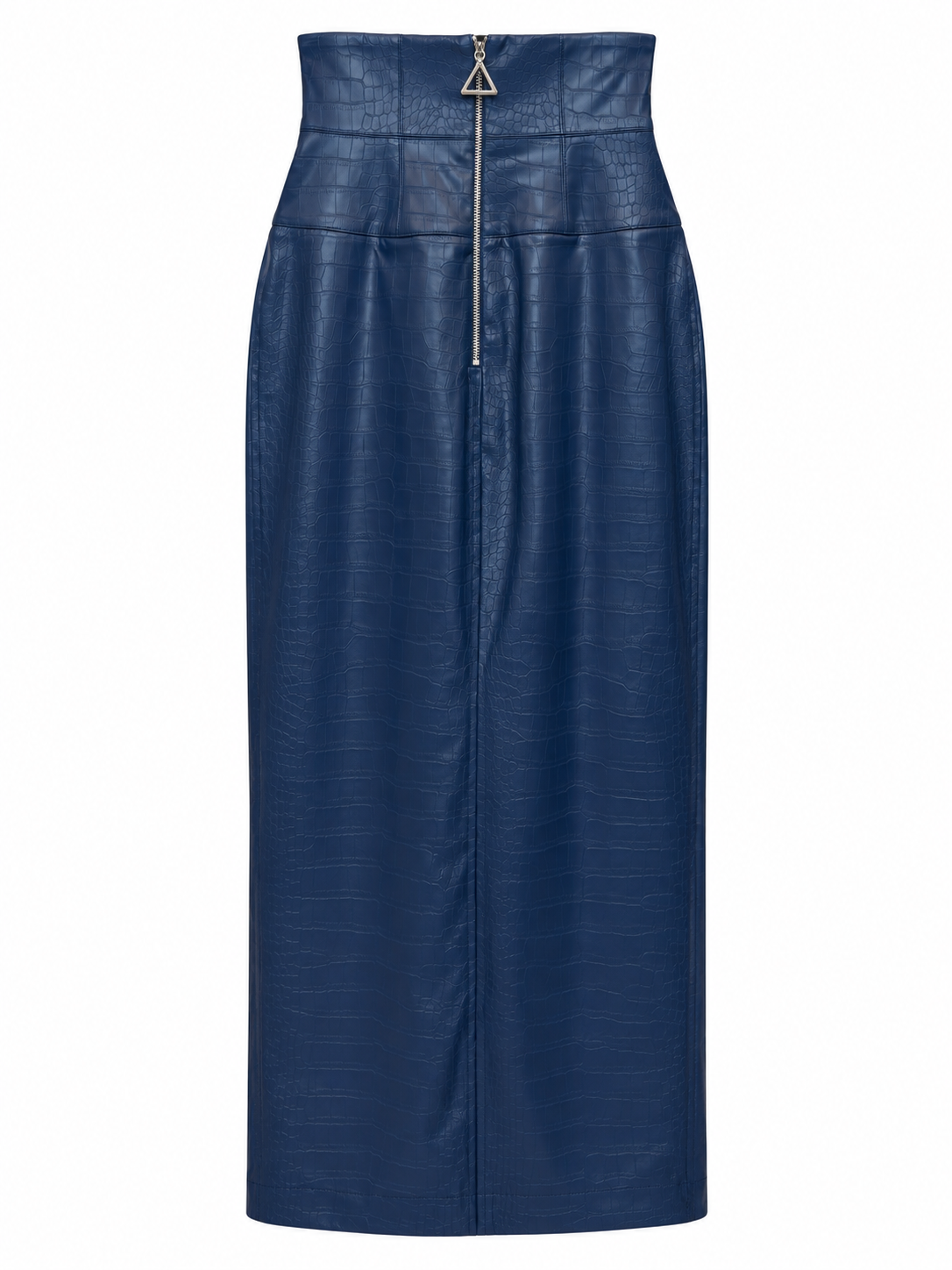 Gonna lunga blu effetto coccodrillo con spacco - retro