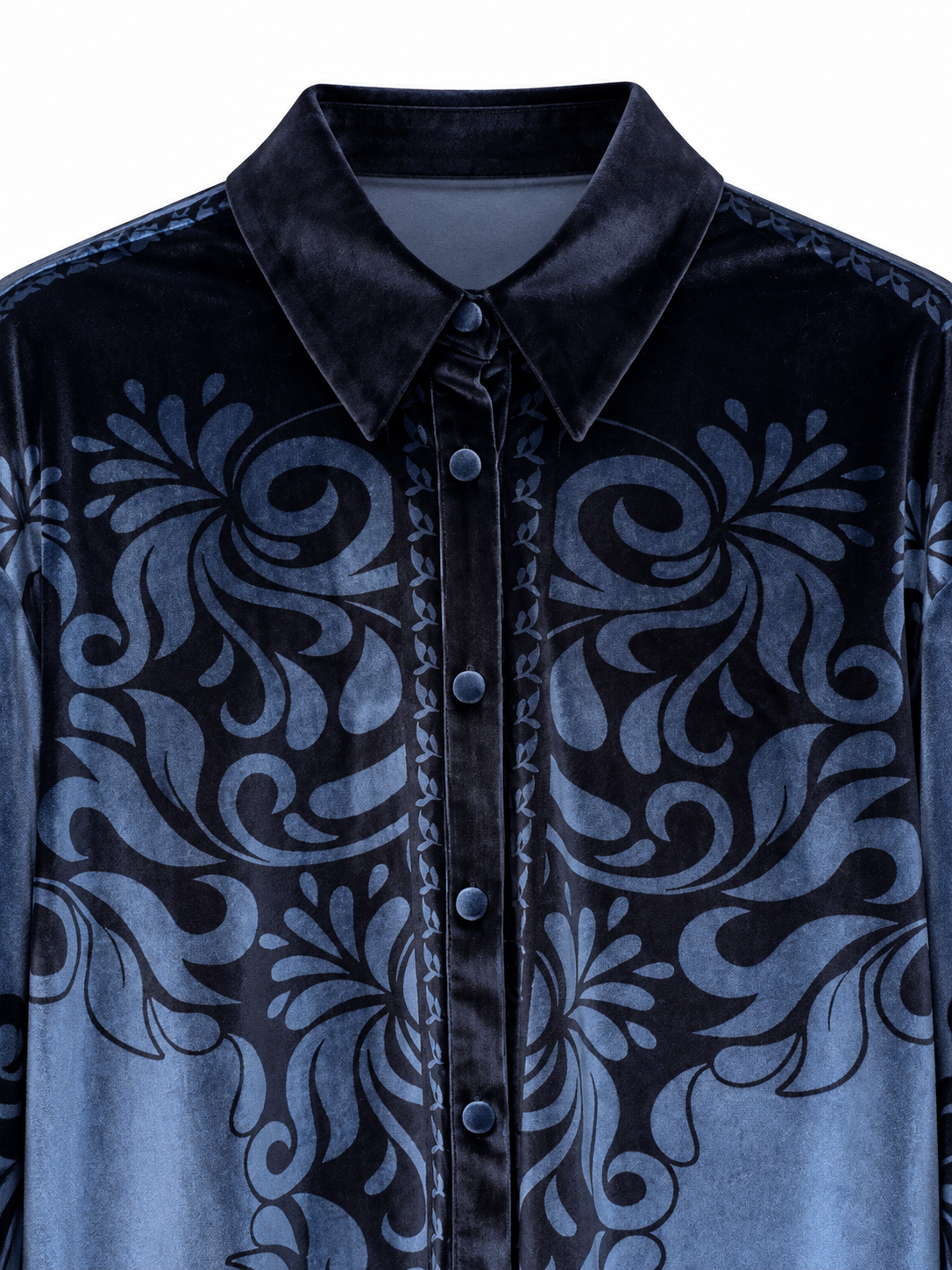 Camicia in velluto blu con fantasia ornamentale - dettaglio 1