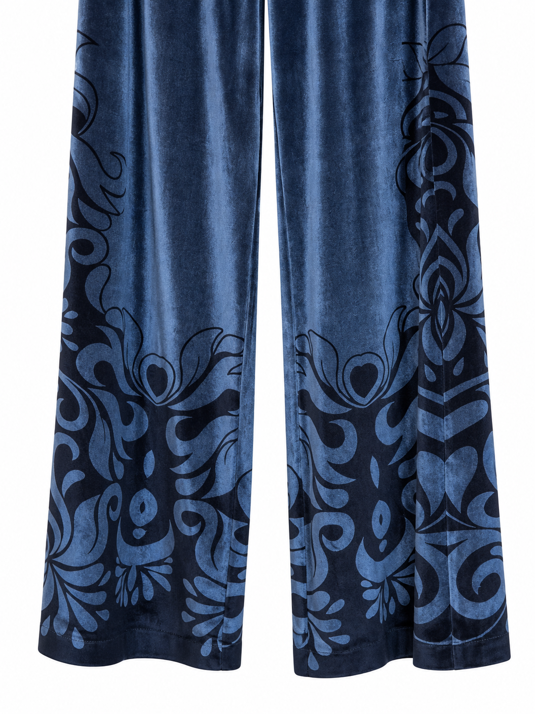 Pantaloni in velluto blu con fantasia ornamentale - dettaglio 2