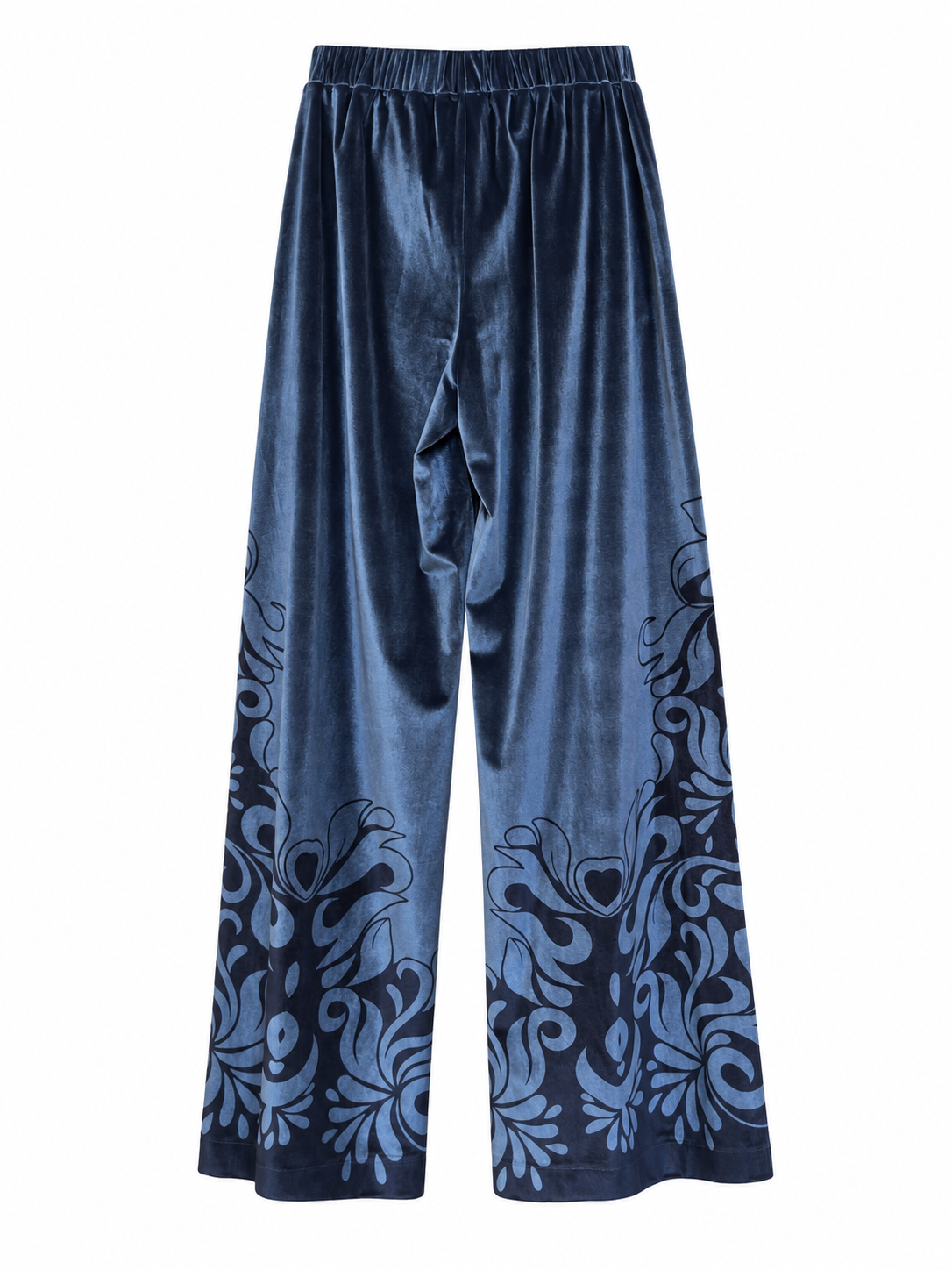 Pantaloni in velluto blu con fantasia ornamentale - retro