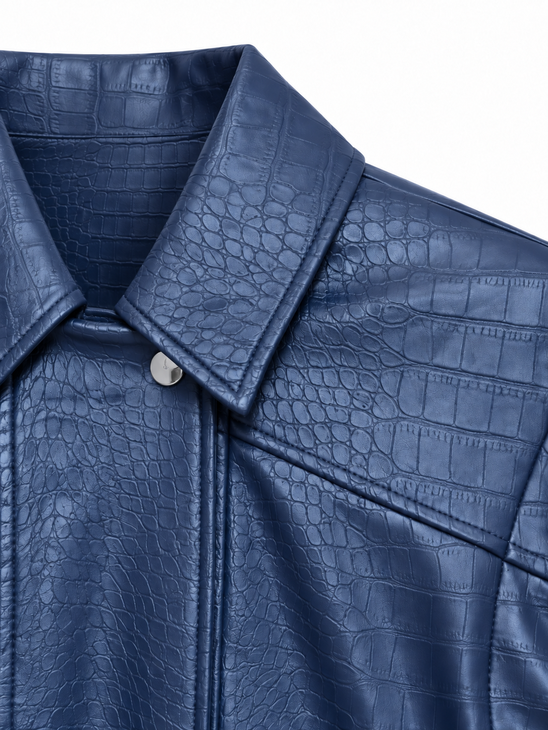 Giacca blu effetto coccodrillo con bottoni argento - dettaglio 1