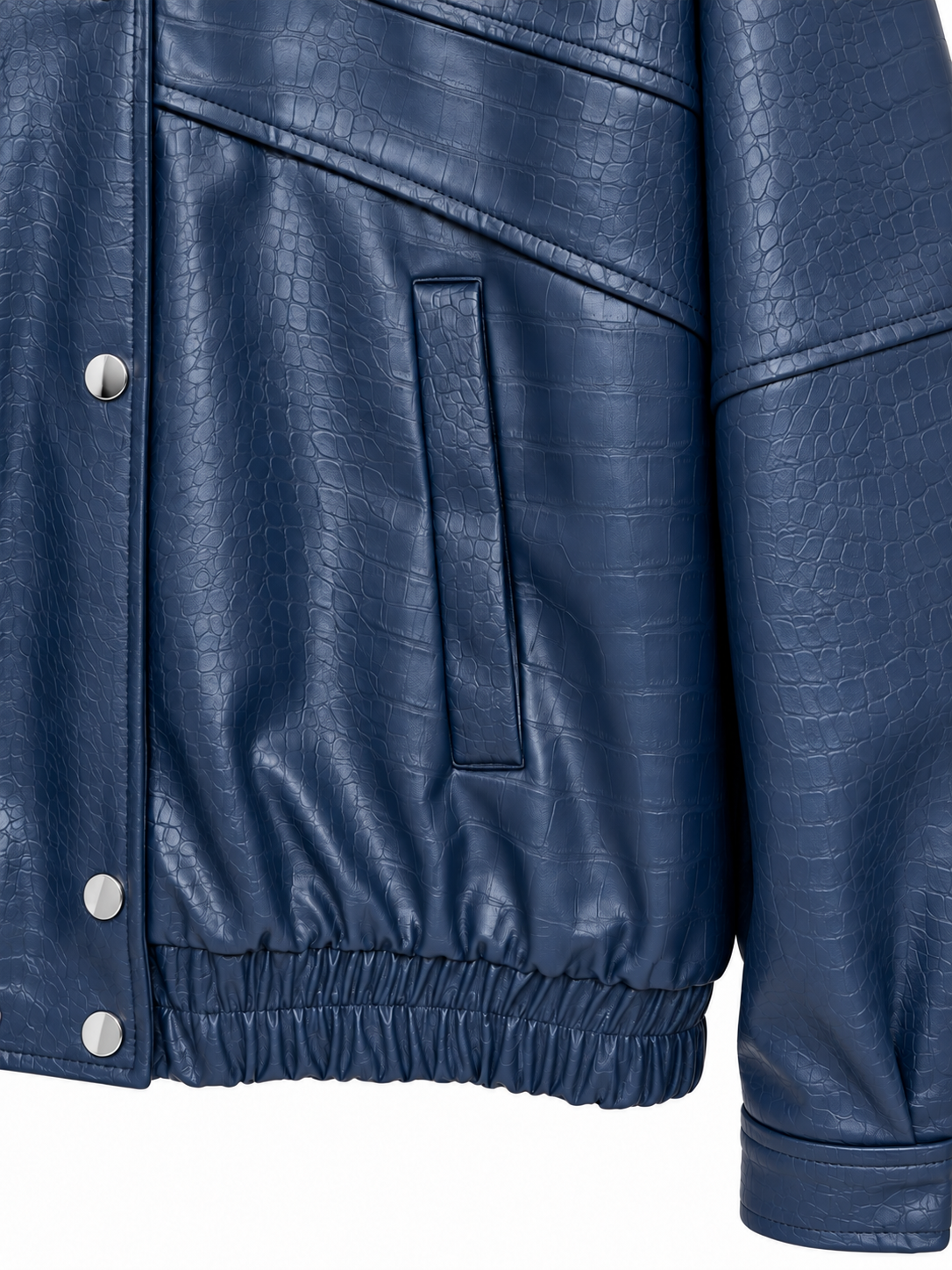 Giacca blu effetto coccodrillo con bottoni argento - dettaglio 2