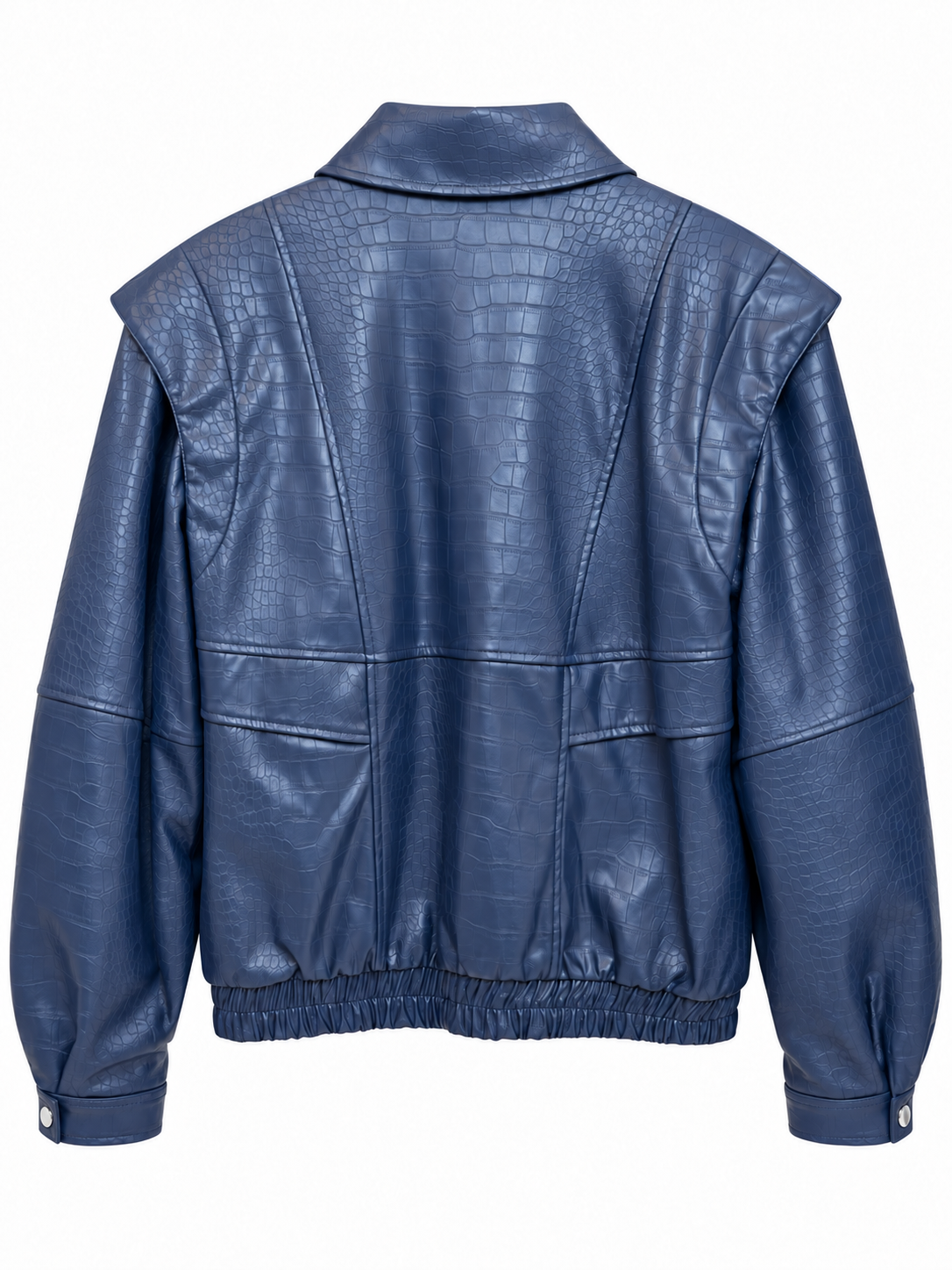 Giacca blu effetto coccodrillo con bottoni argento - retro
