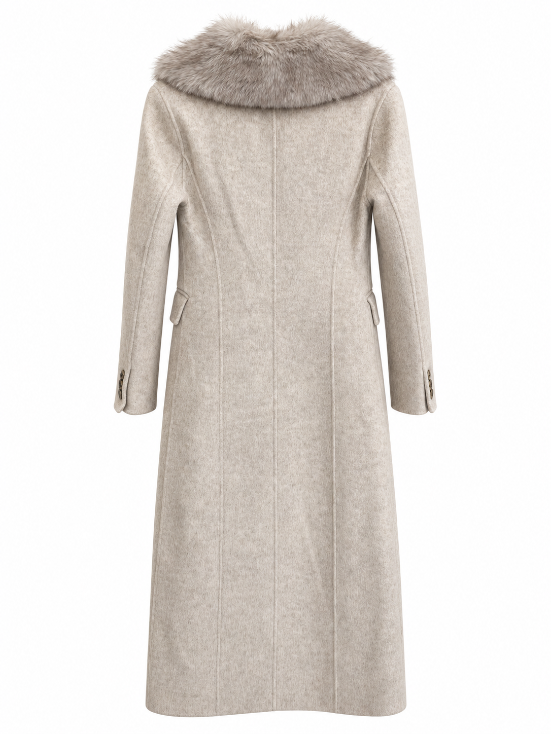 Cappotto beige lungo - Vista posteriore con collo rimovibile
