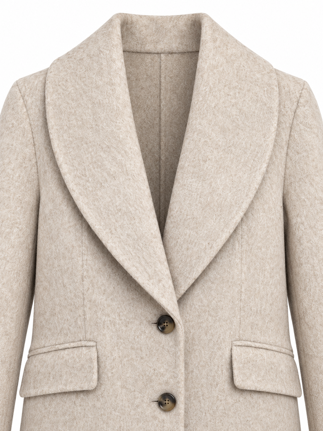 Cappotto beige lungo - Dettaglio senza collo in pelliccia