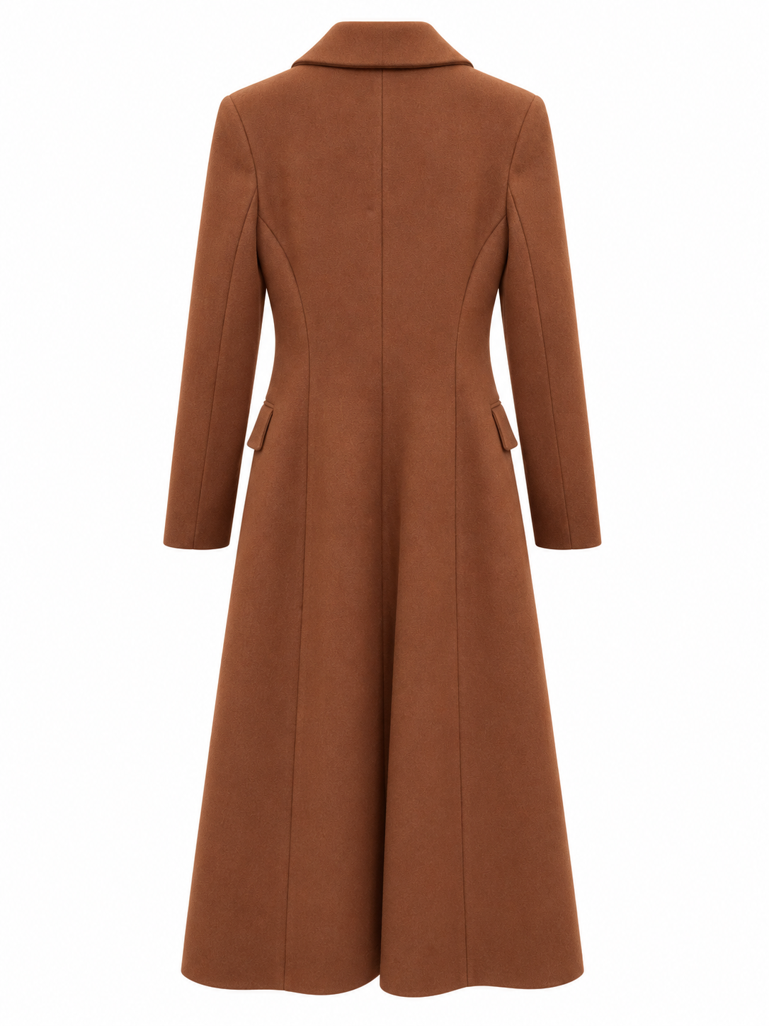 Cappotto lungo doppiopetto color mattone: vista posteriore
