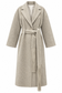 Cappotto greige con cintura a frange – fronte