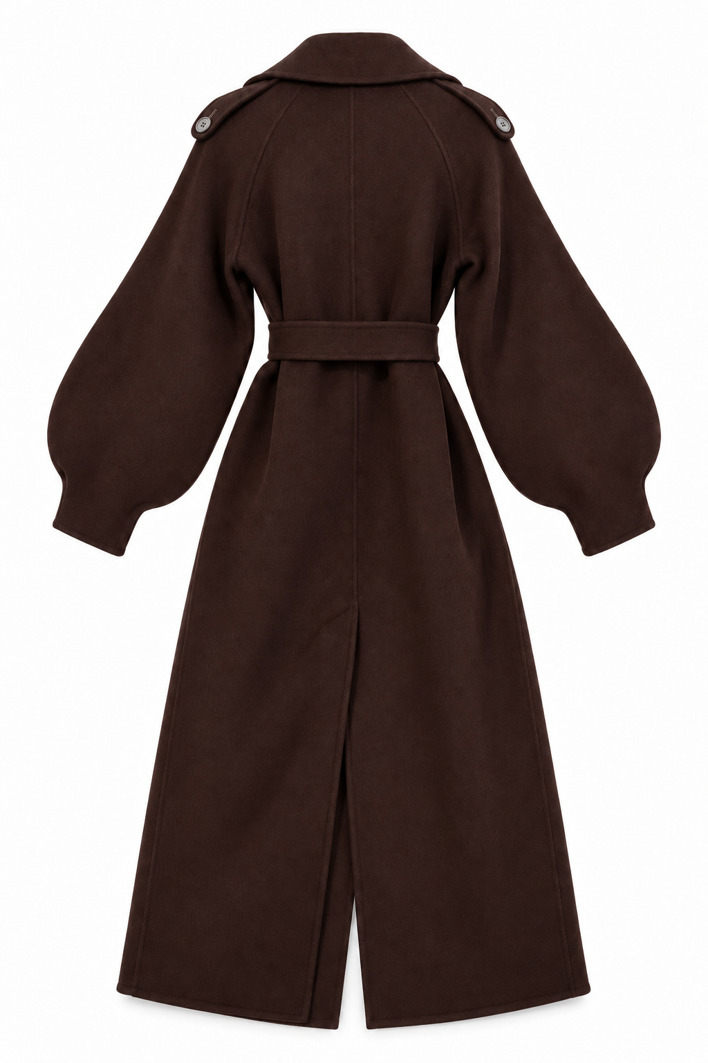 Cappotto marrone cioccolato, retro con spacco centrale