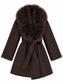 Cappotto marrone con collo in pelliccia rimovibile, fronte