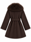 Cappotto marrone con collo in pelliccia, retro