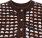 Cardigan marrone con nastri fantasia e frange – bottoni