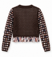 Cardigan marrone con nastri fantasia e frange – retro