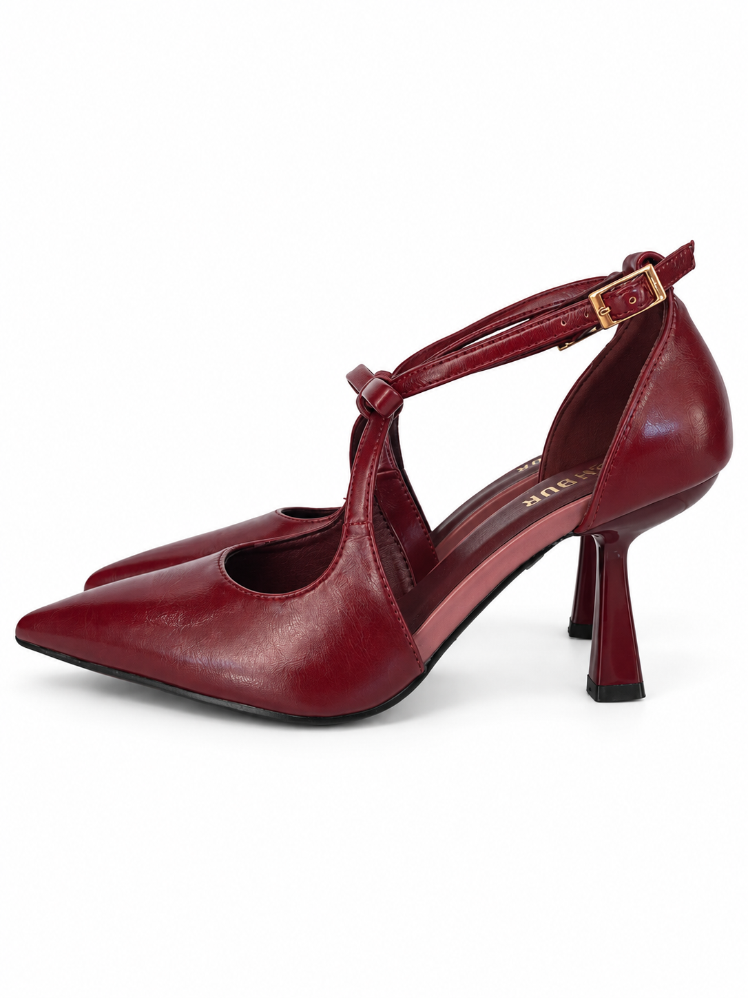 Décolleté bordeaux con fiocco e cinturino - laterale