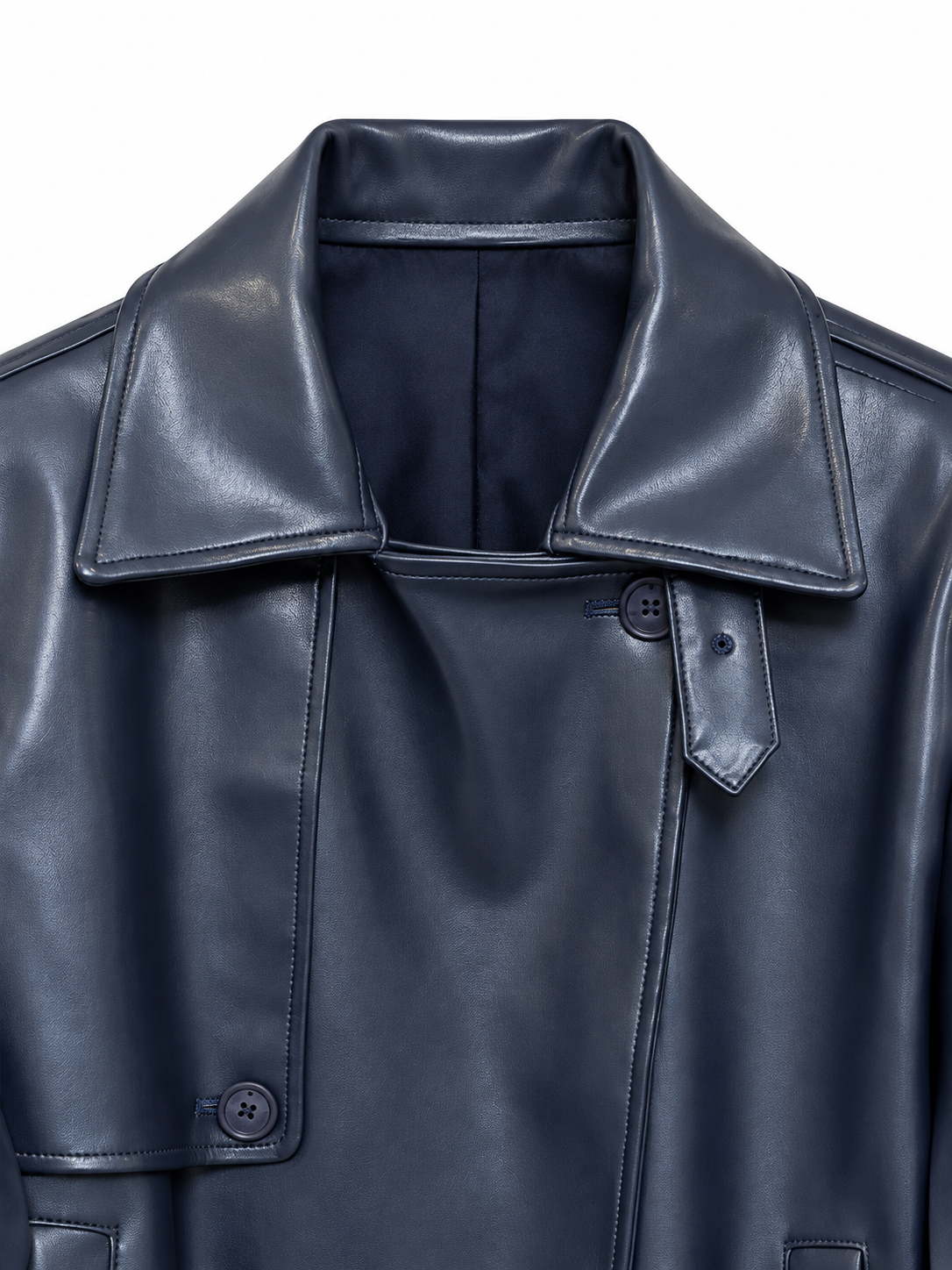 Giacca blu effetto pelle con maniche a frange – dettaglio 1