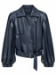 Giacca blu effetto pelle con maniche a frange – fronte