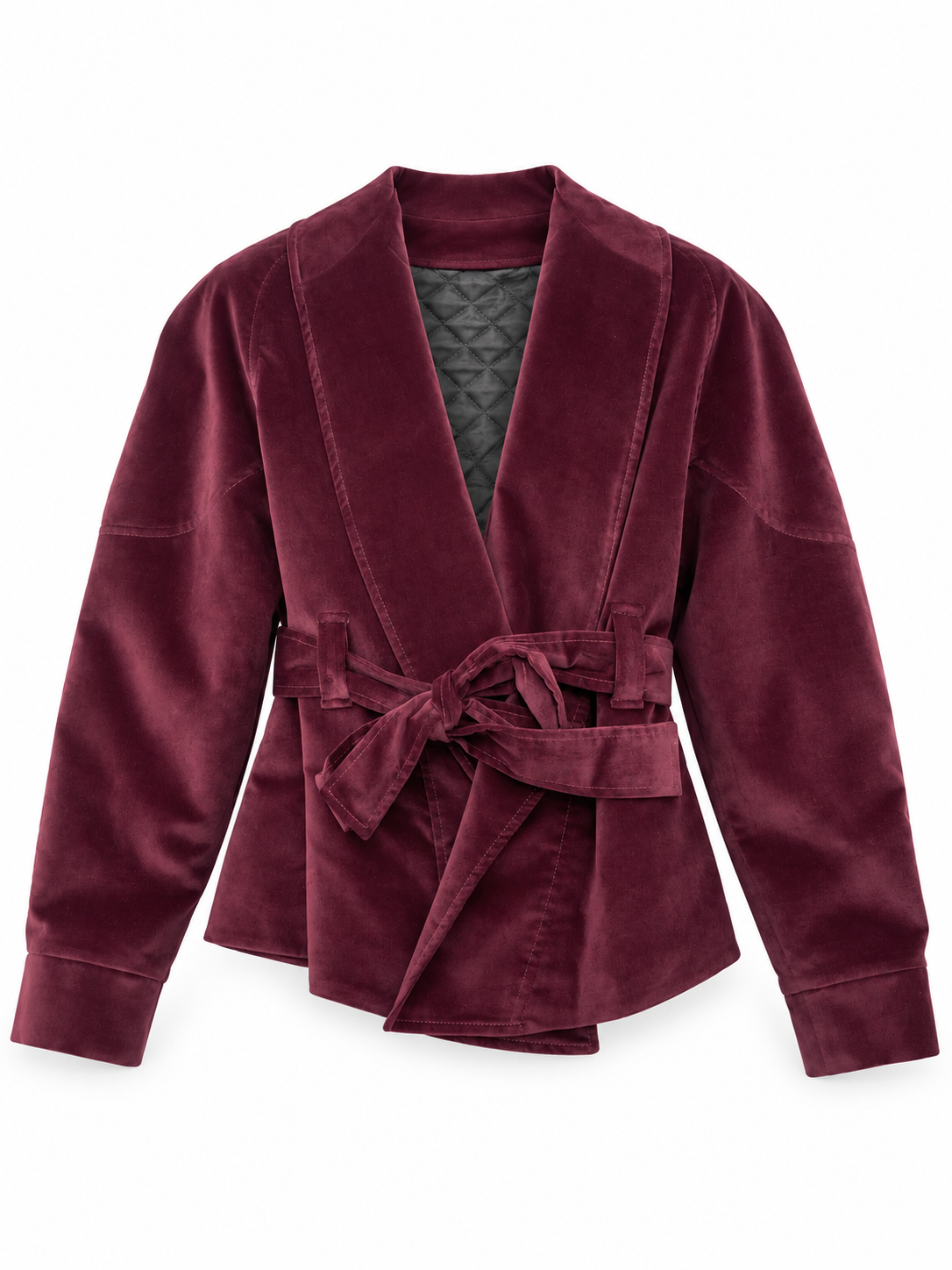 Giacca bordeaux in velluto con cintura – fronte