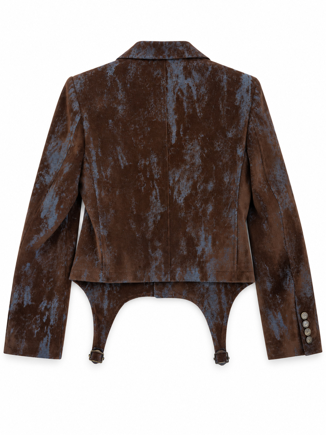 Giacca corta marrone con effetto velluto spalmato su base denim: vista posteriore