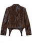Giacca corta marrone con effetto velluto spalmato su base denim: vista posteriore