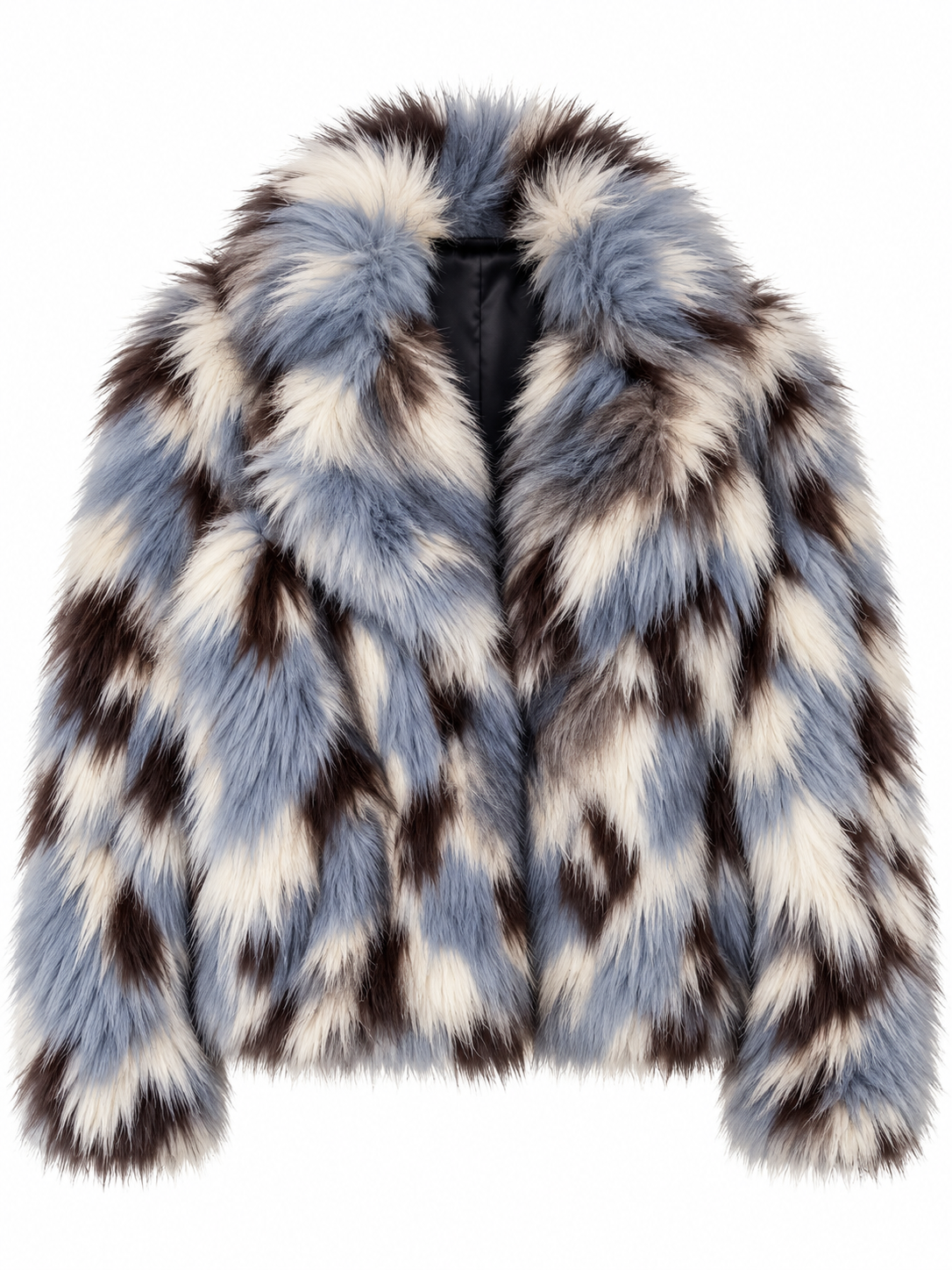 Giacca a pelo lungo maculata marrone azzurro e bianco - fronte