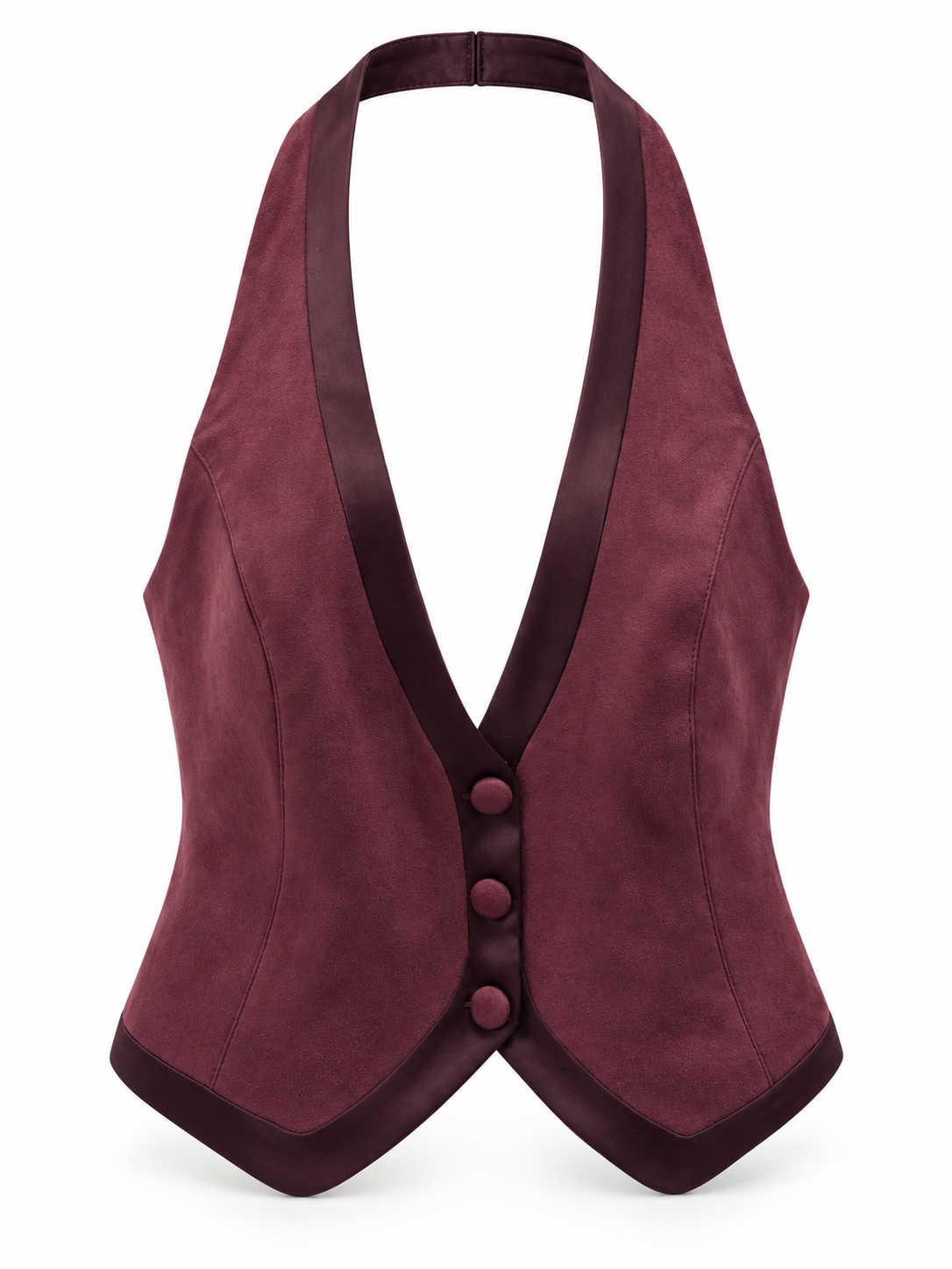 Gilet bordeaux effetto camoscio e raso - Fronte
