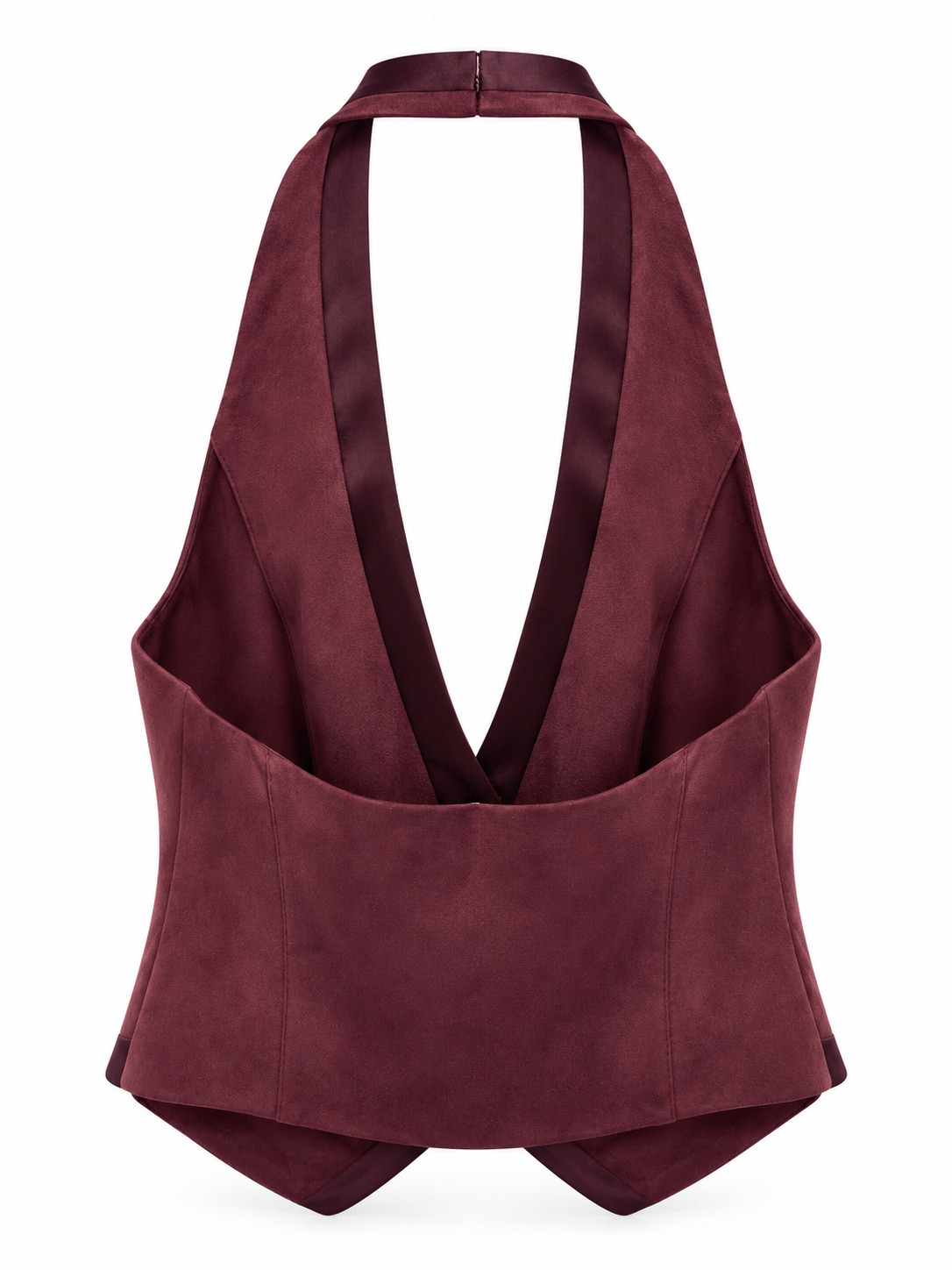 Gilet bordeaux effetto camoscio e raso - Retro aperto