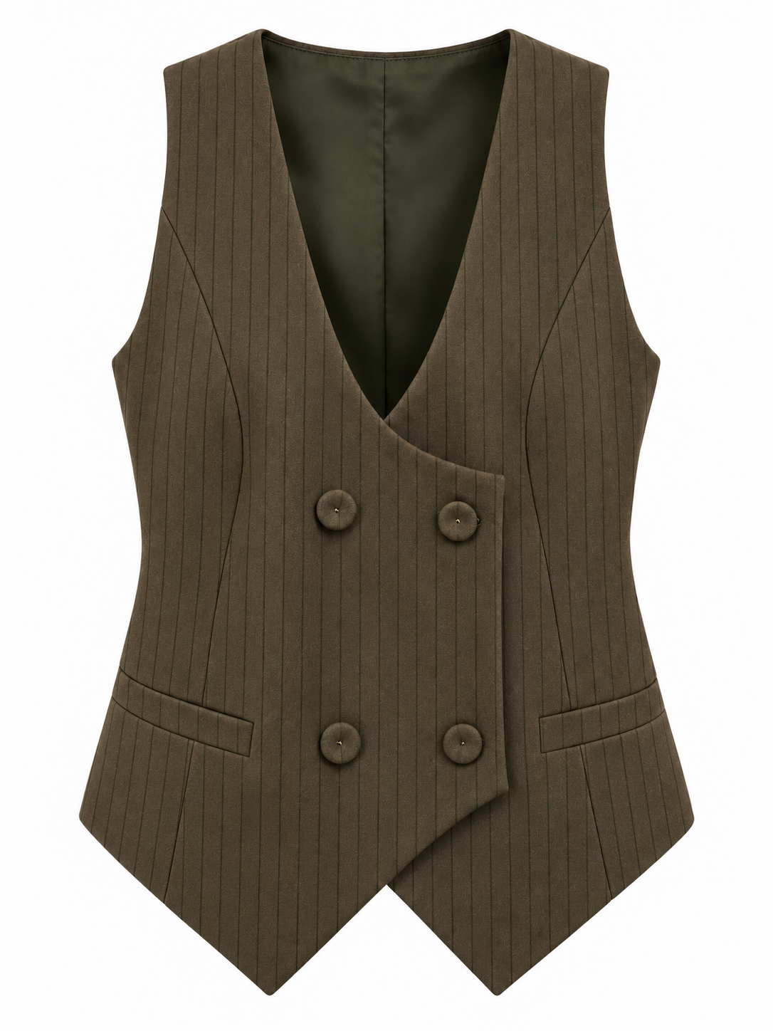 Gilet doppiopetto gessato verde oliva - fronte