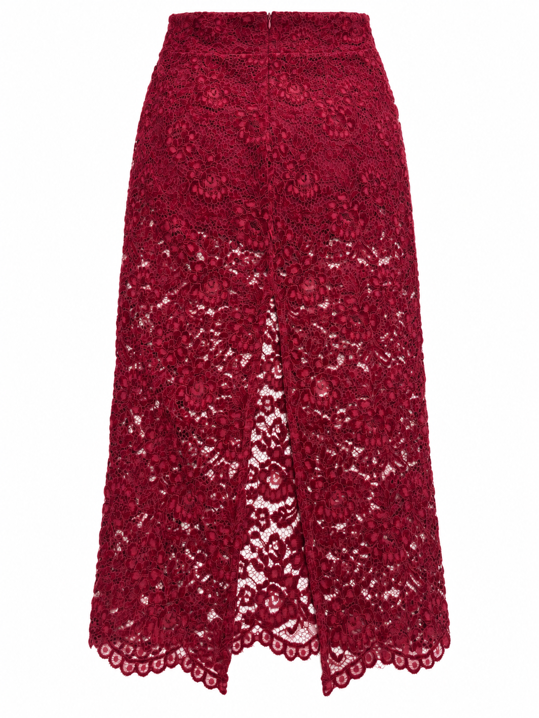 Gonna in pizzo bordeaux, retro con cerniera e spacco