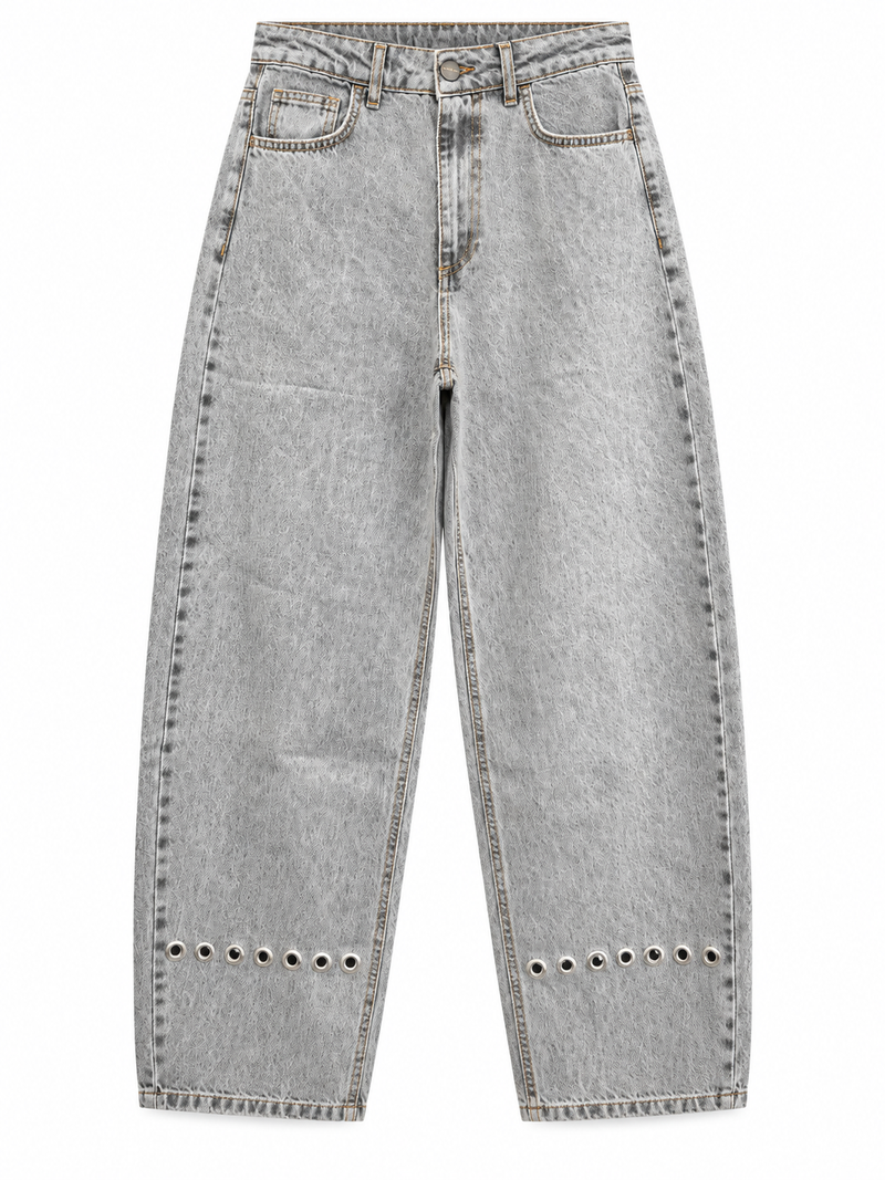 Jeans grigio chiaro con occhielli