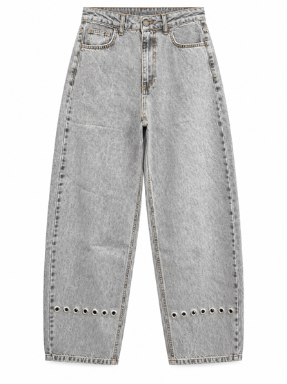 Jeans grigio chiaro con occhielli - fronte