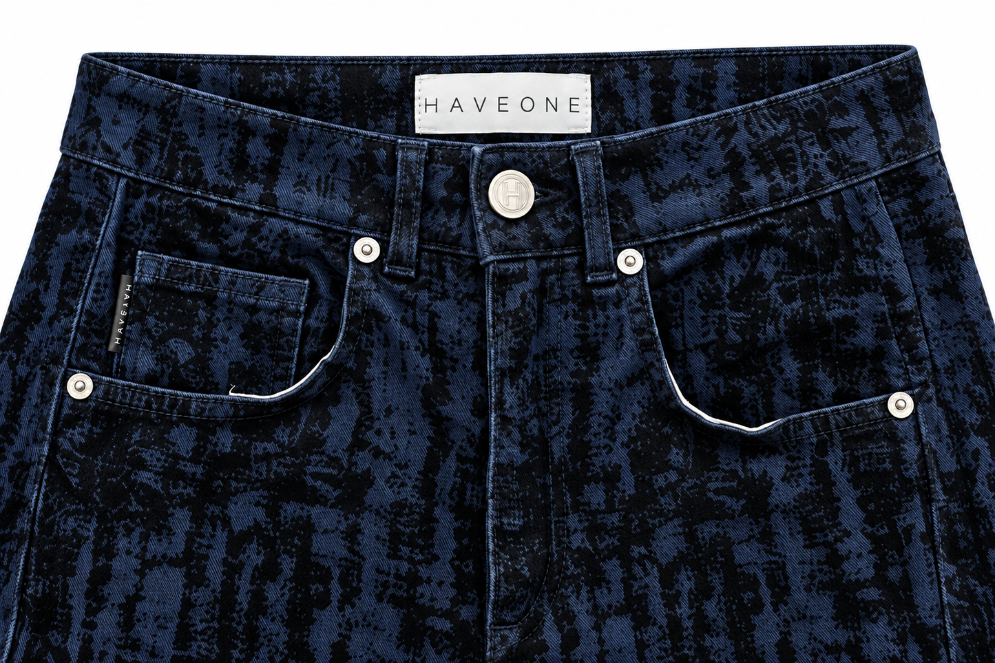 Jeans blu con velluto nero — tasche