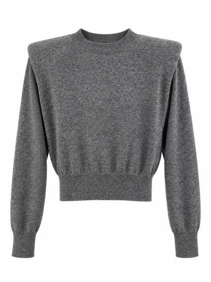 Maglione grigio in lana con spalle imbottite - Vista frontale