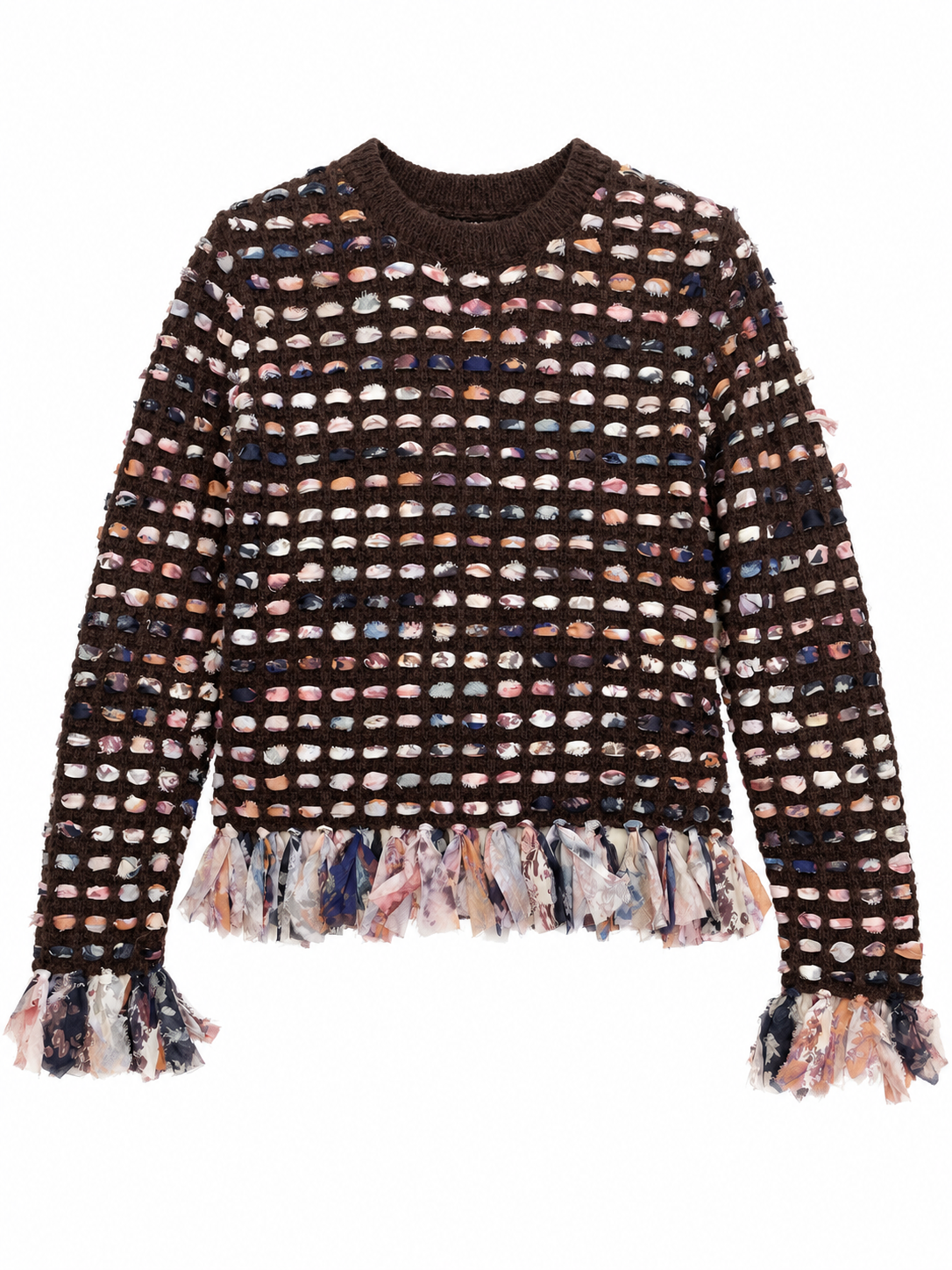 Maglione marrone con nastro intrecciato: fronte