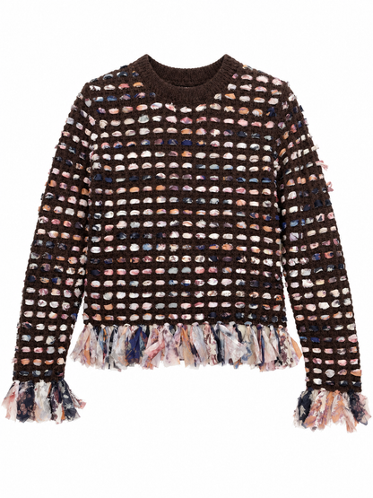 Maglione marrone con nastro intrecciato: fronte