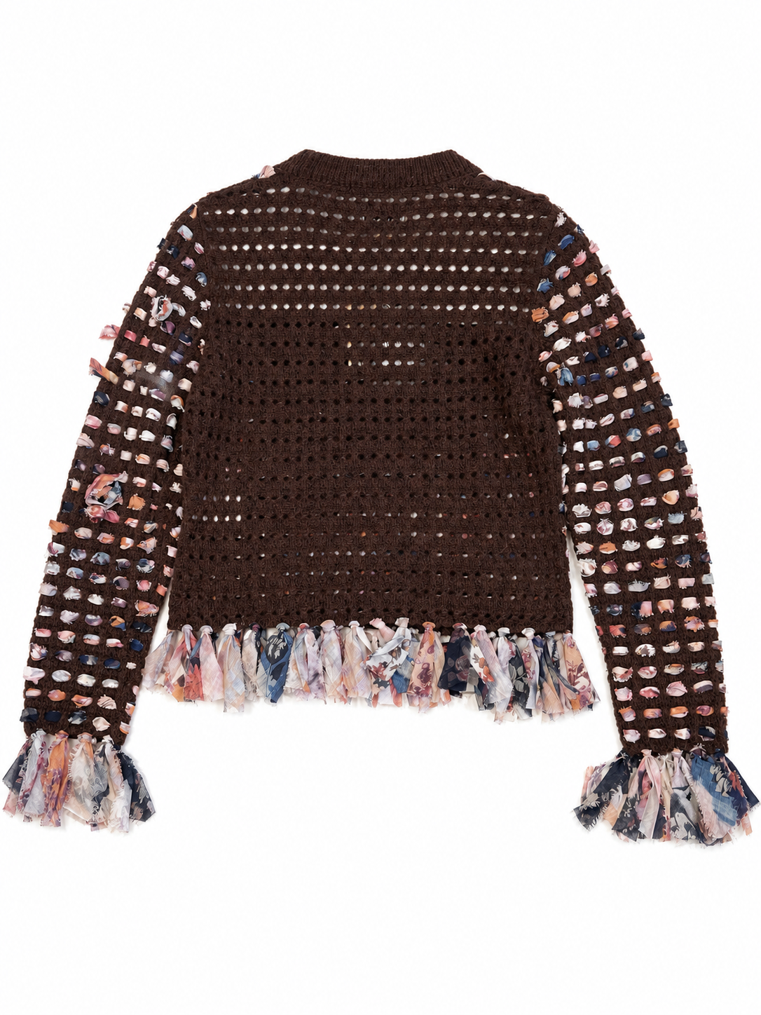 Maglione marrone con nastro intrecciato: retro