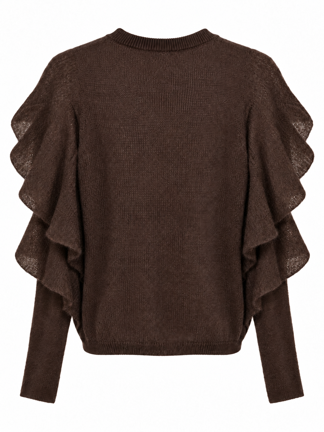 Maglione marrone traforato con volant - retro