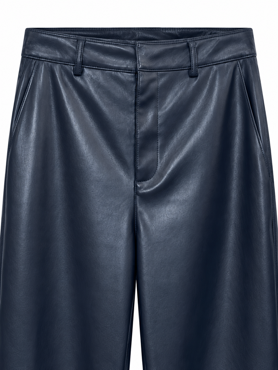 Pantalone blu effetto pelle a gamba ampia – dettaglio 1