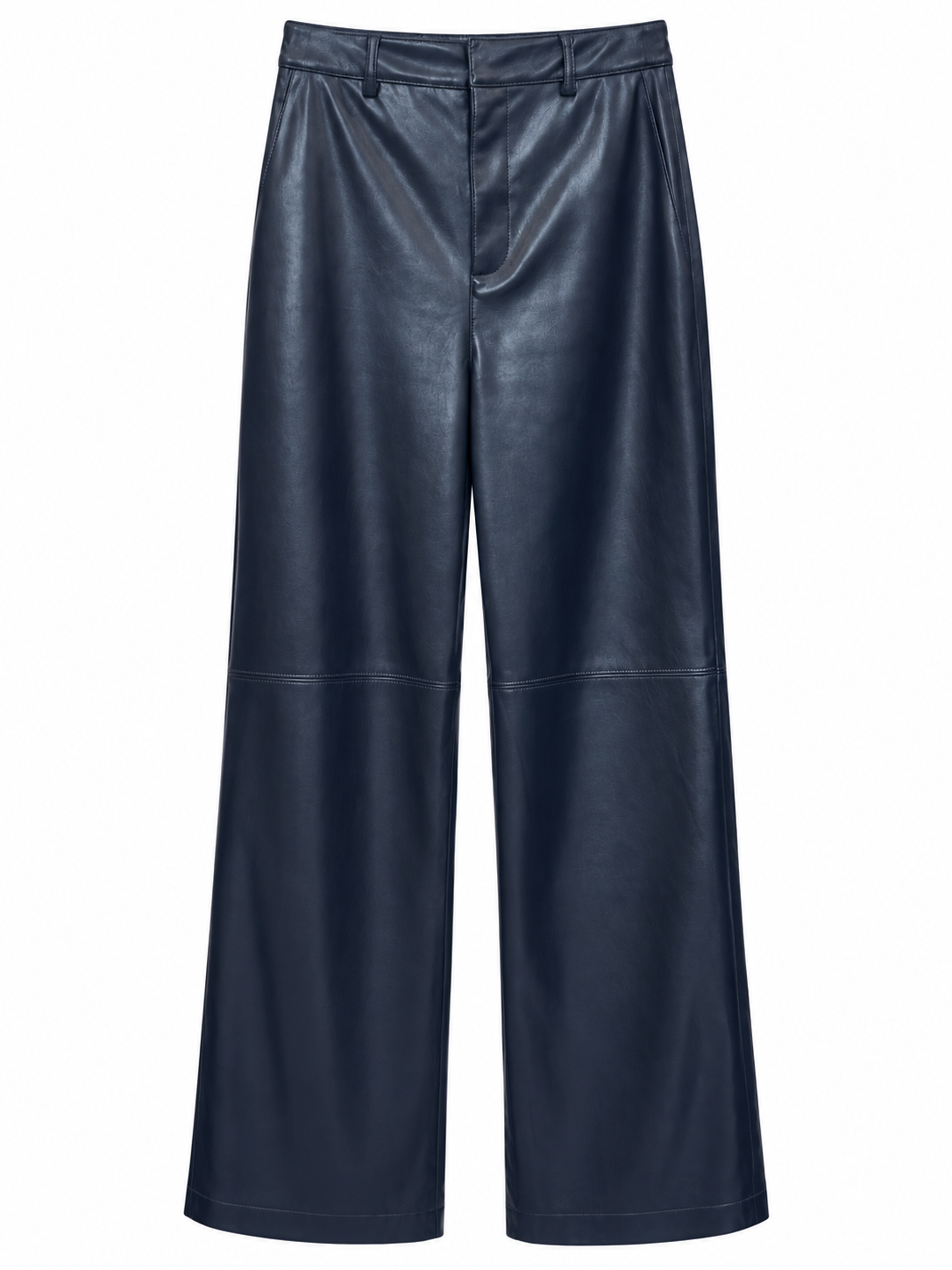 Pantalone blu effetto pelle a gamba ampia – fronte