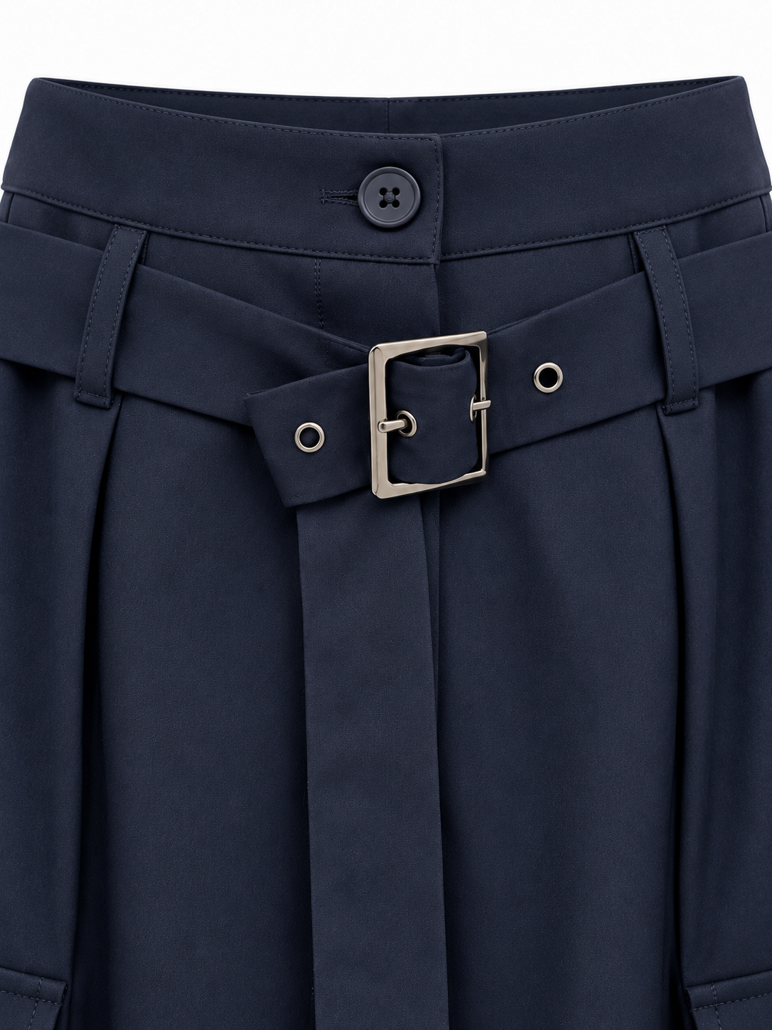 Pantalone cargo blu con cintura — cintura