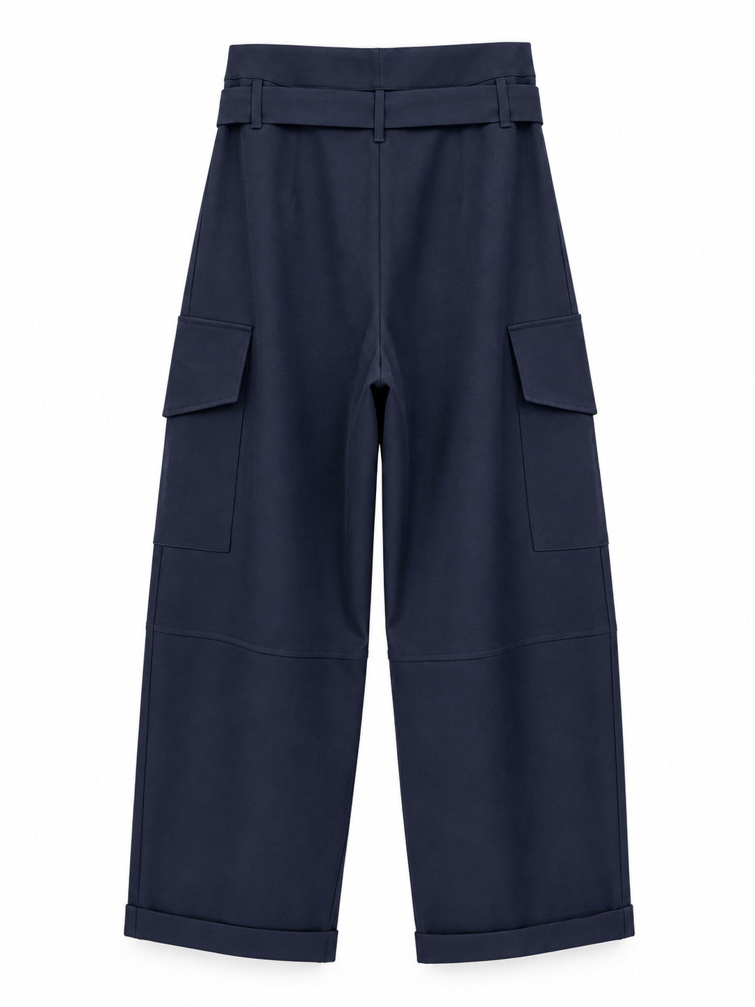 Pantalone cargo blu con cintura — retro