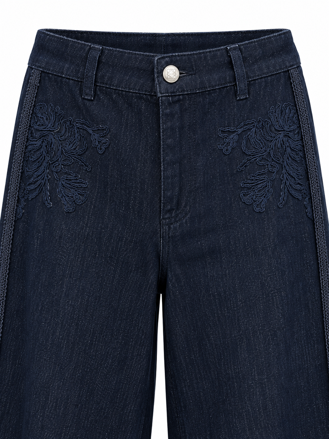 Pantalone in denim blu con ricami — ricami