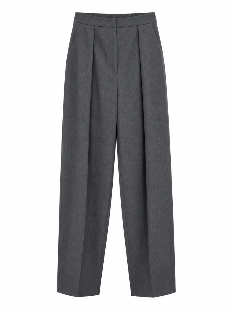 Pantalone grigio con pinces e vita elasticizzata sul retro