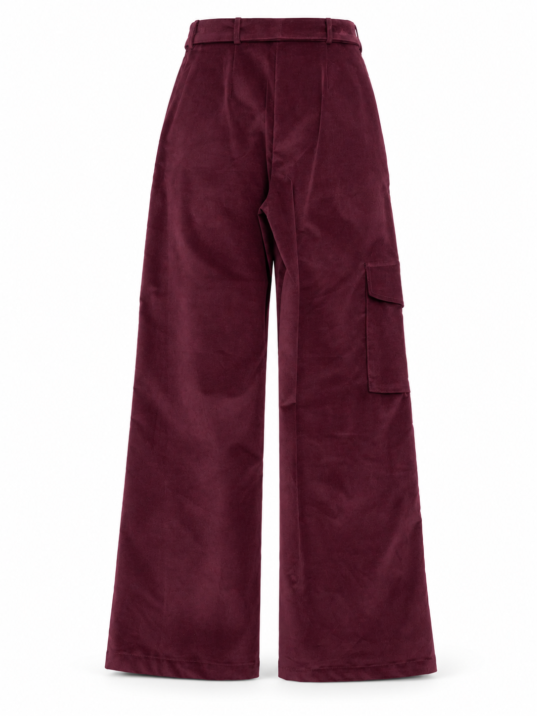 Pantaloni cargo bordeaux effetto camoscio – retro