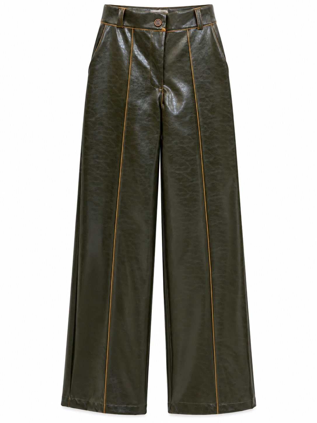 Pantaloni verde oliva effetto pelle - fronte