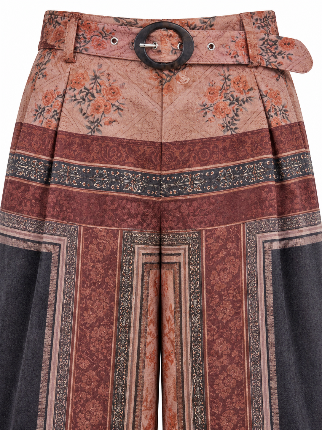 Pantaloni palazzo stampa foulard effetto scamosciato - cintura