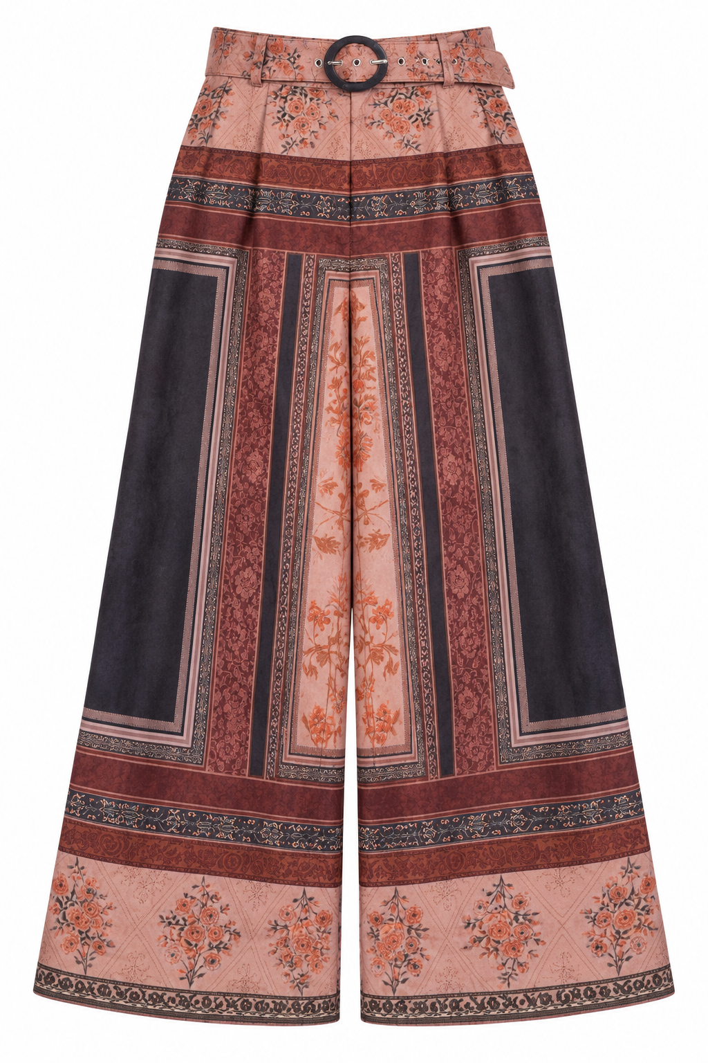 Pantaloni palazzo stampa foulard effetto scamosciato - fronte