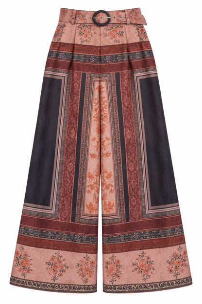 Pantaloni palazzo stampa foulard effetto scamosciato - fronte