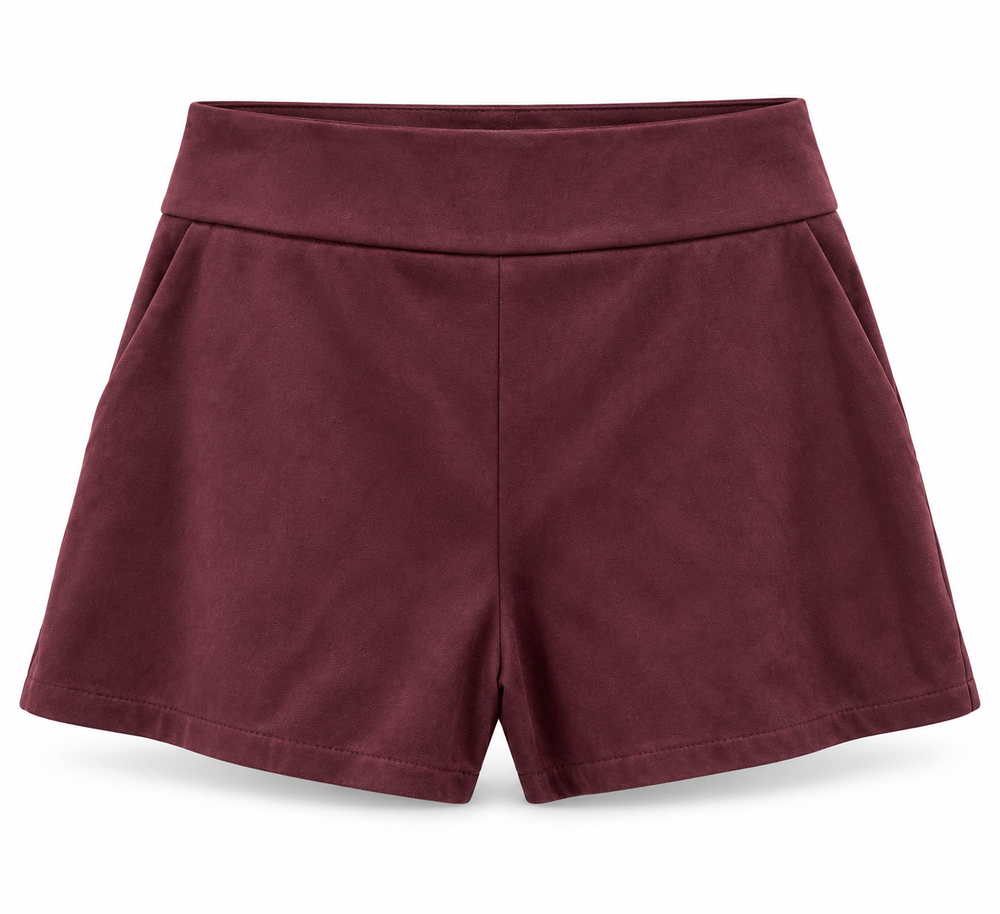Shorts bordeaux effetto camoscio