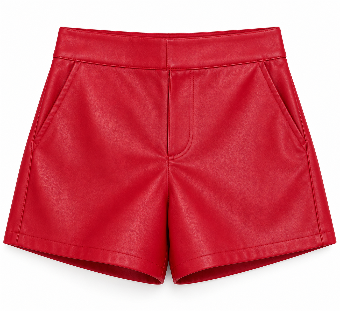 Shorts rossi in ecopelle a vita alta - Vista frontale